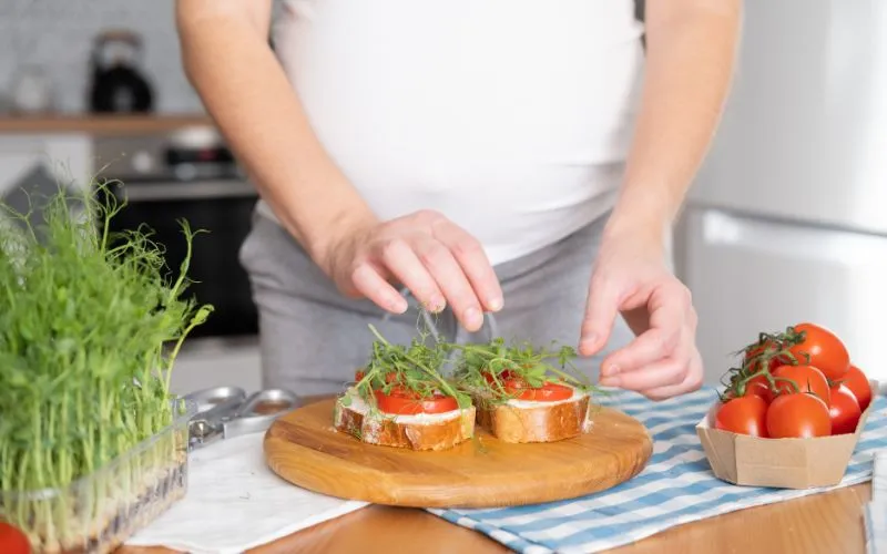 making breakfast with microgreens