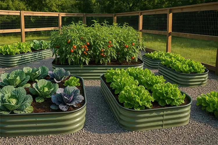 Galvanized Raised Garden Beds wit plants